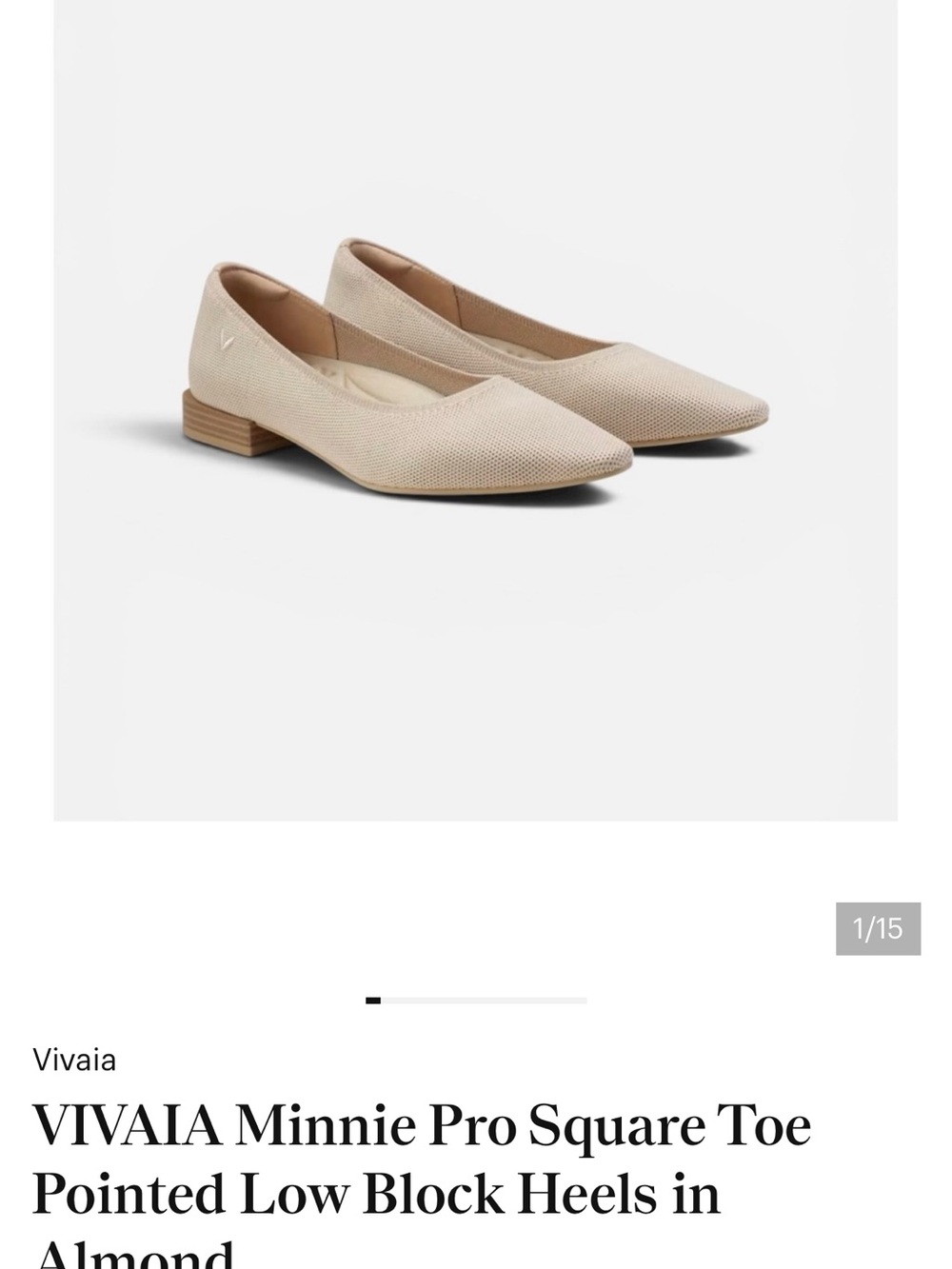 VIVAIA Minnie Pro Square‎ Toe Pointed Low Block Heels in Almond